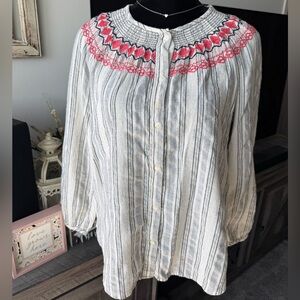 Lucky Brand White Striped Button-Down Top
